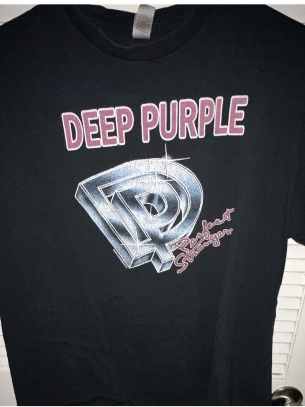 Gildan Black Deep Purple Band Tee with Pink Printed Letters